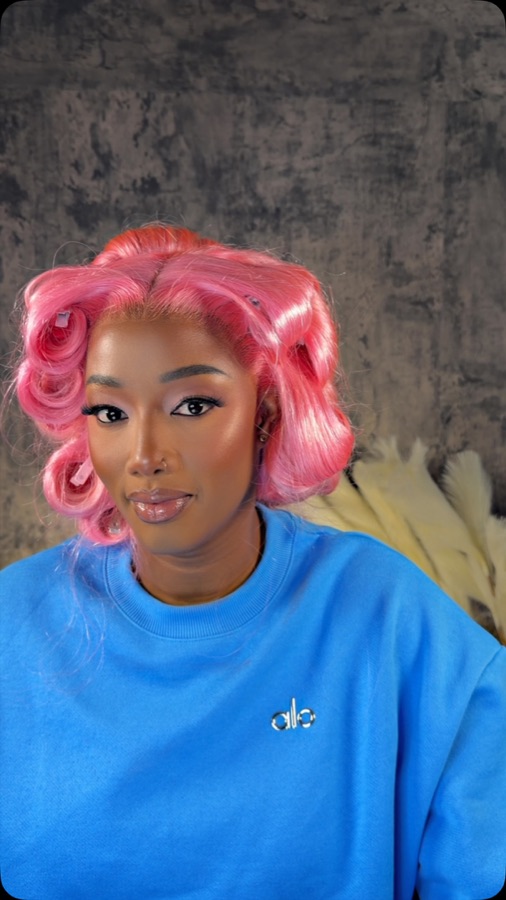 Pink curled bob wig