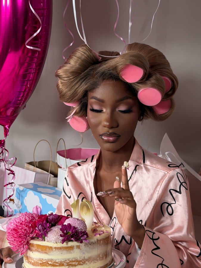 Wig being styled in rollers